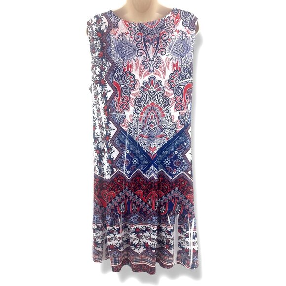 Red White Blue Abstract Sublimation Embellished Dress Size 1X 16‎ 18 Summer Plus - Picture 4 of 10